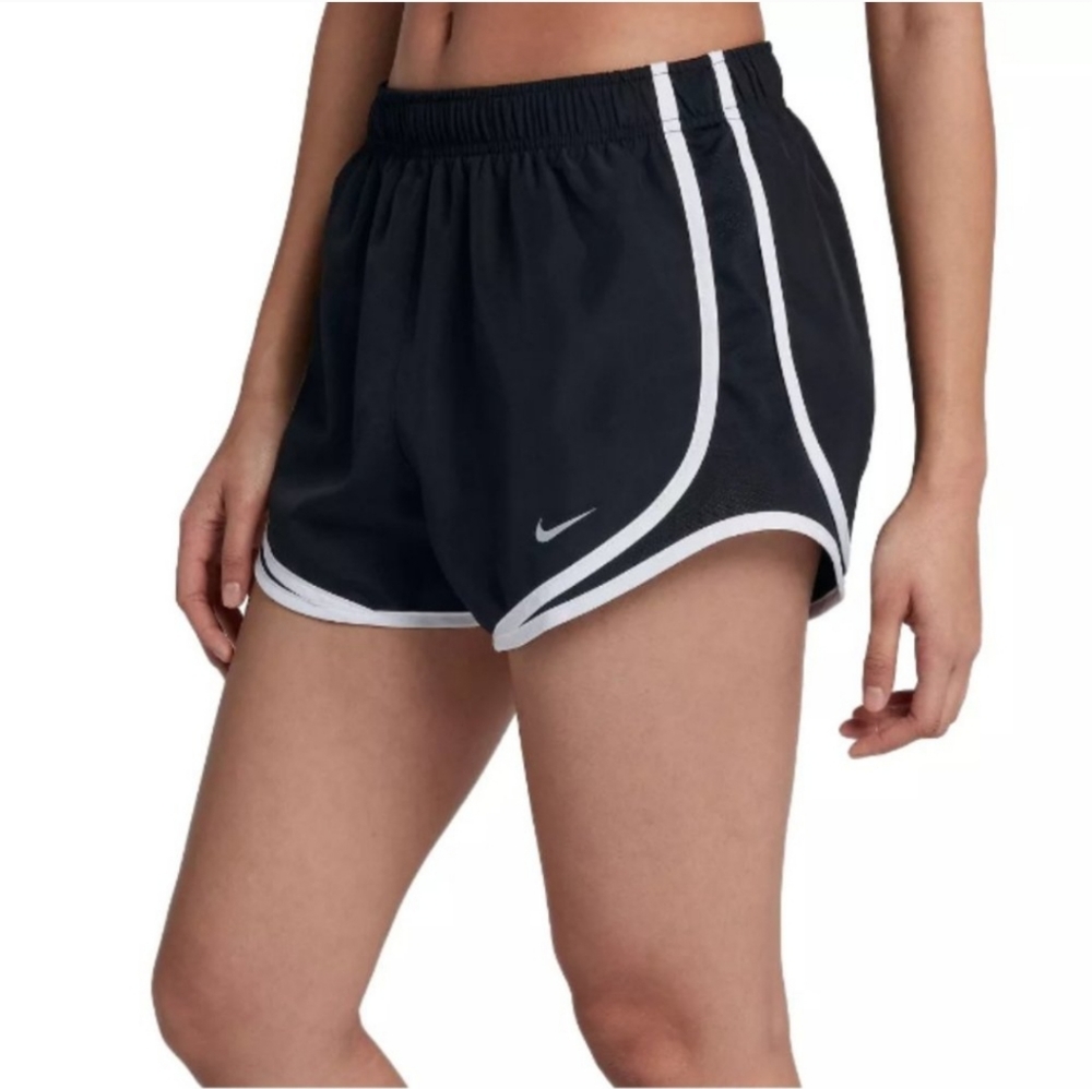 Nike Women’s Black White Dri-FIT Brief Lined Tempo Running Shorts Mesh - Medium